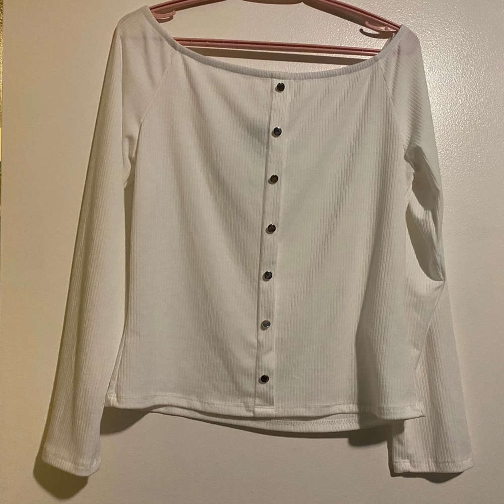 U2B WHITE OFF THE SHOULDER LONG SLEEVE SHIRT